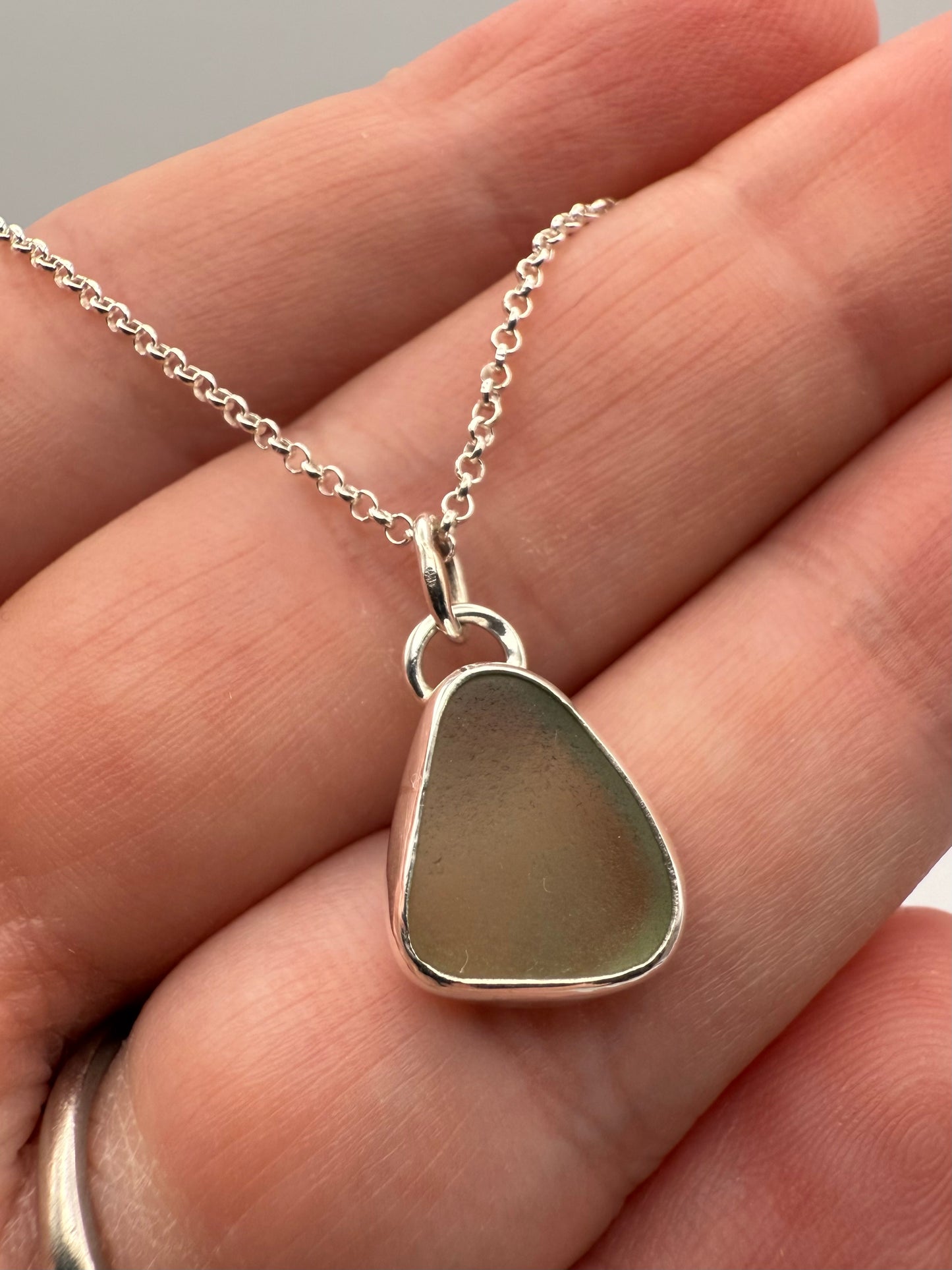 Cornish seaglass necklace - sage green