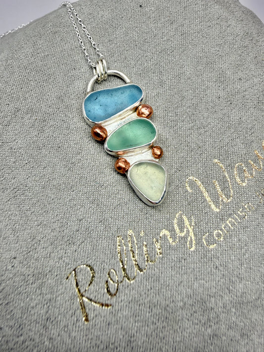 Cornish seaglass & copper trio necklace