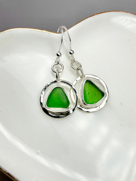 Green Cornish seaglass earrings