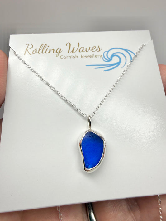 Blue Cornish seaglass necklace