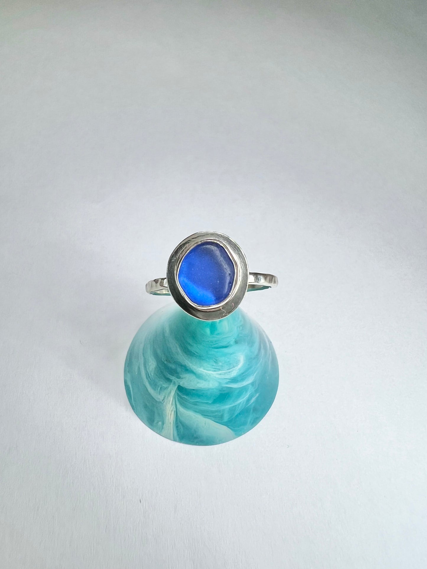 Blue seaglass ring - UK size M1/2