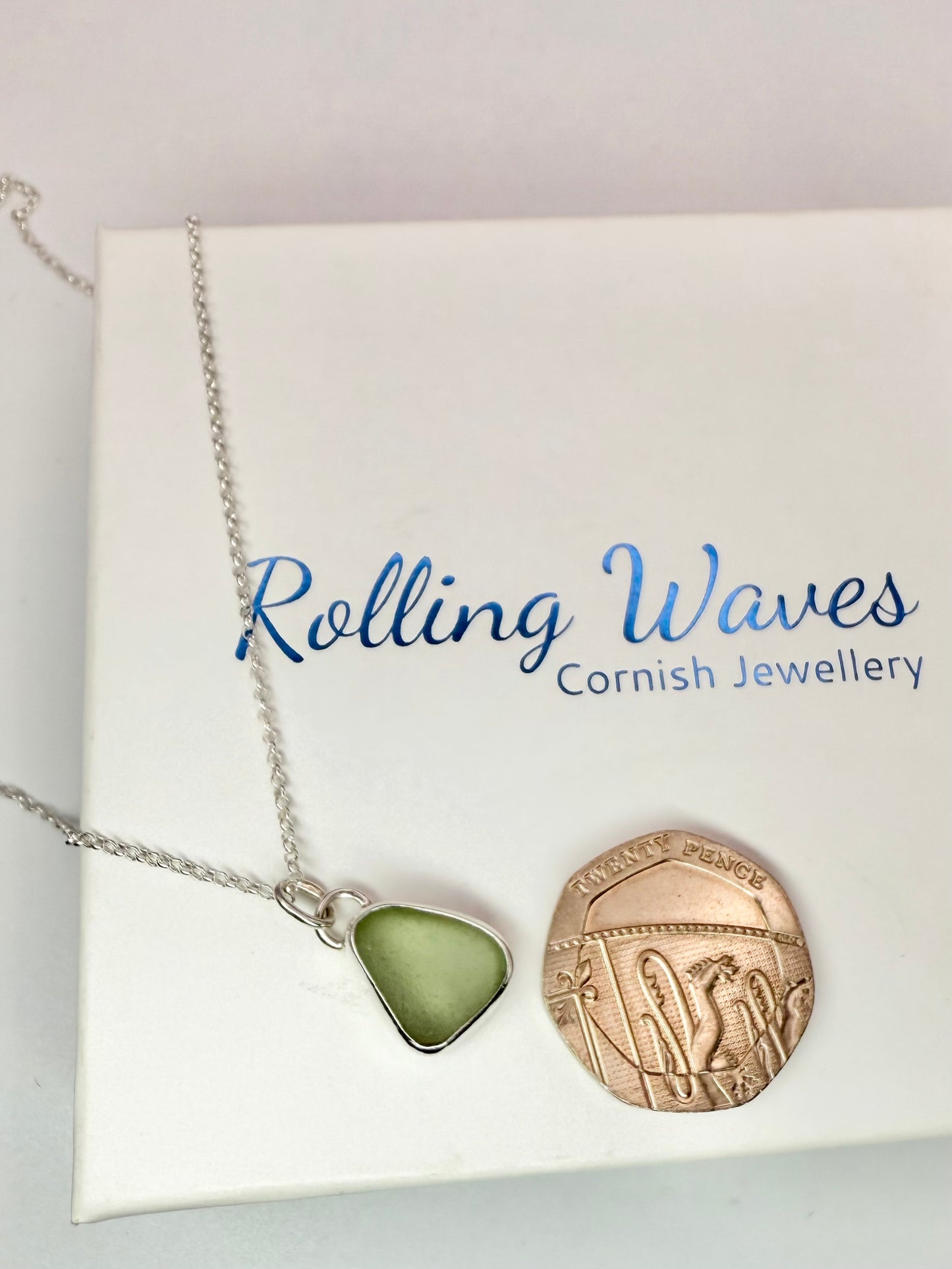 Cornish seaglass necklace - sage green
