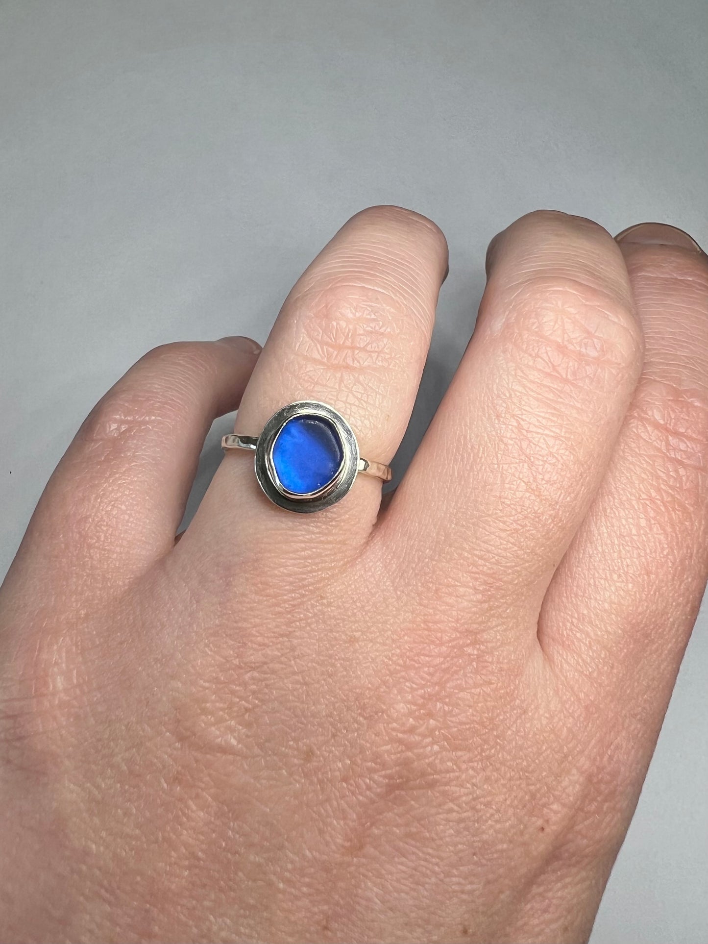 Blue seaglass ring - UK size M1/2