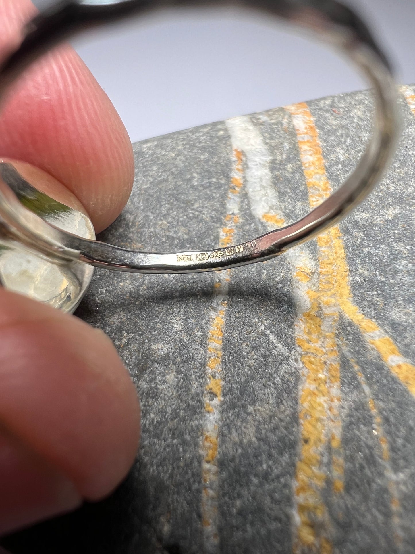 Rare teal Cornish seaglass ring size Q *hallmarked*