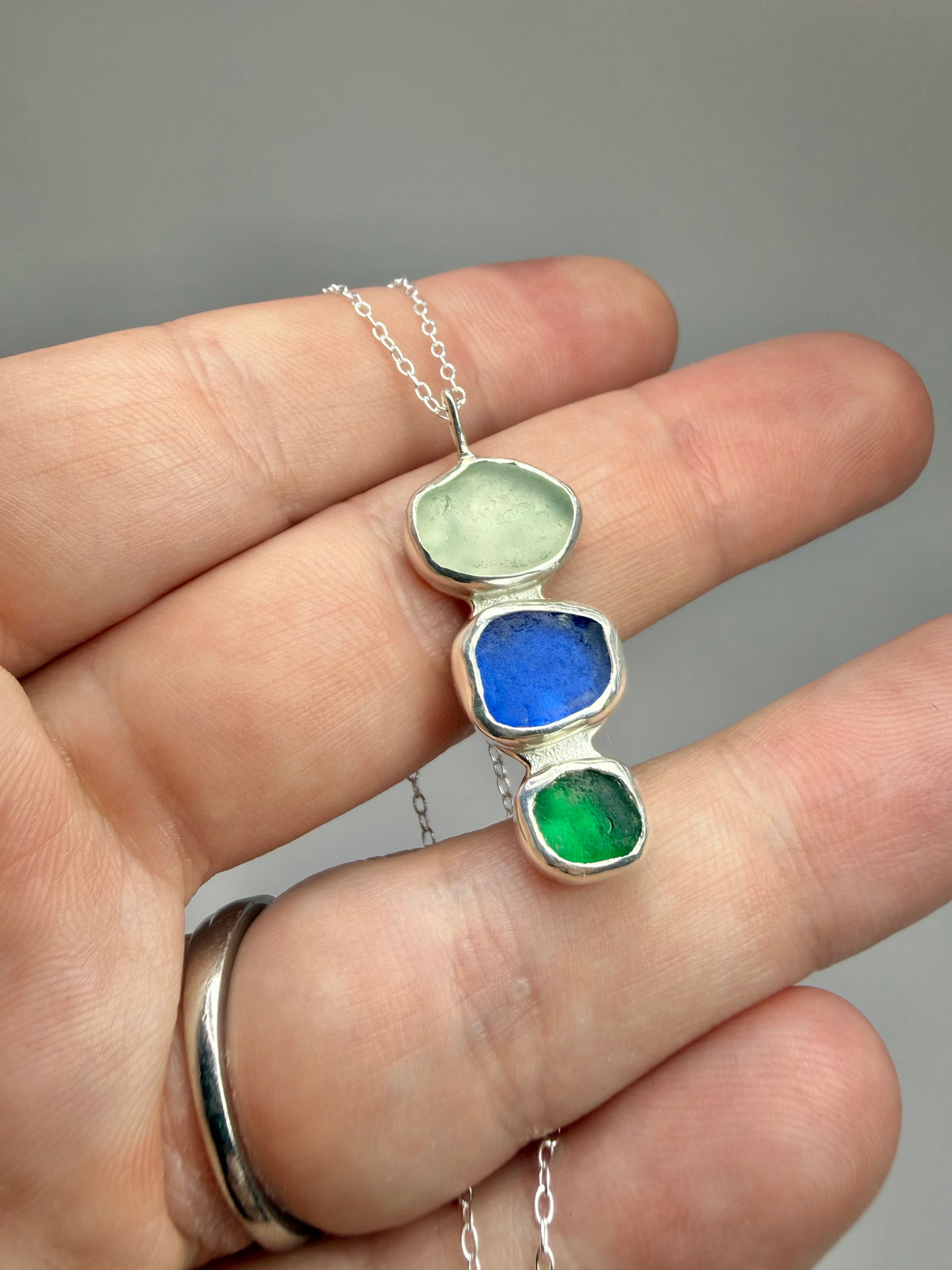 Cornish seaglass trio necklace