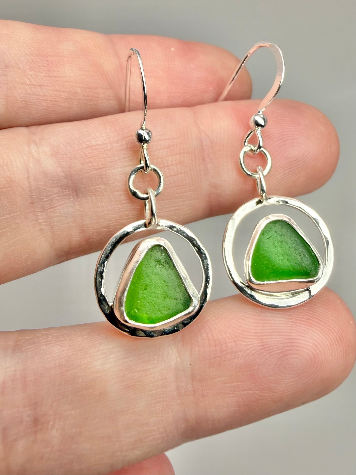 Green Cornish seaglass earrings