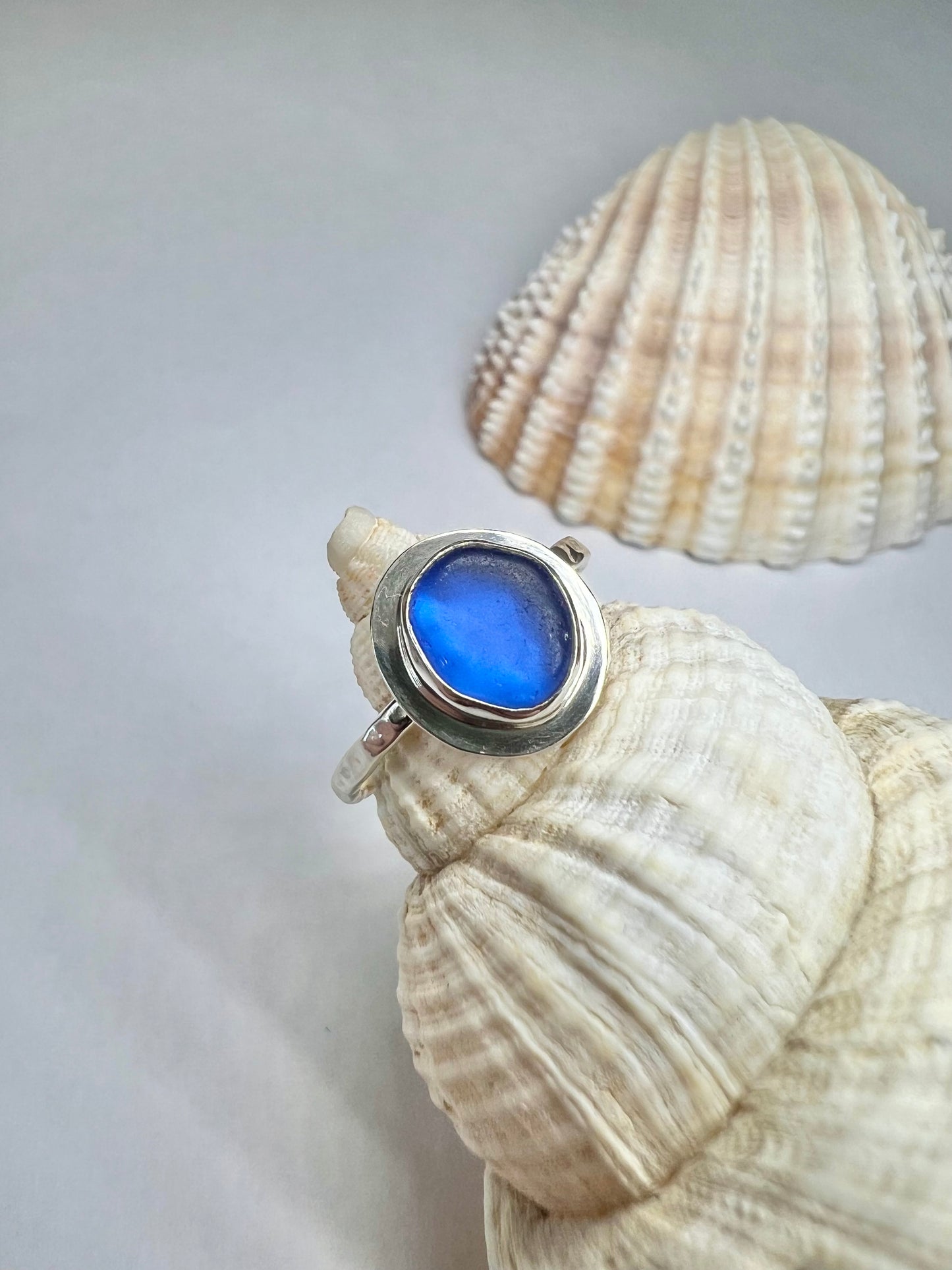 Blue seaglass ring - UK size M1/2