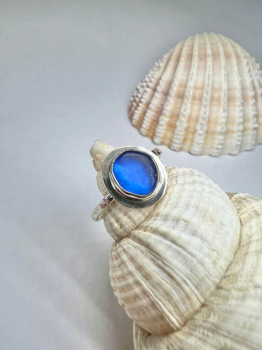 Blue seaglass ring - UK size M1/2