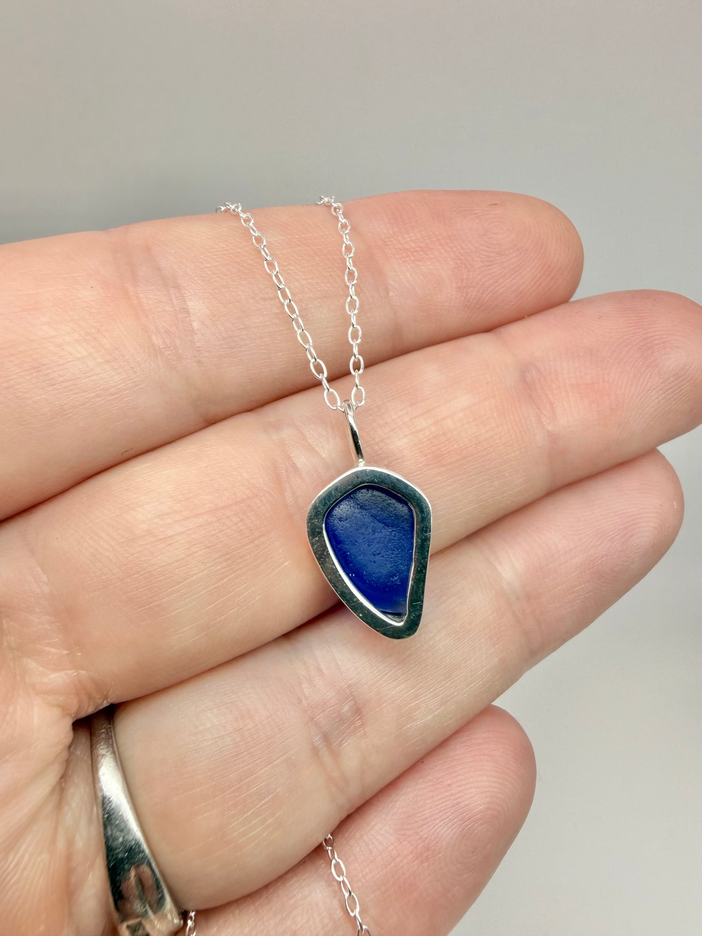 Blue Cornish seaglass necklace
