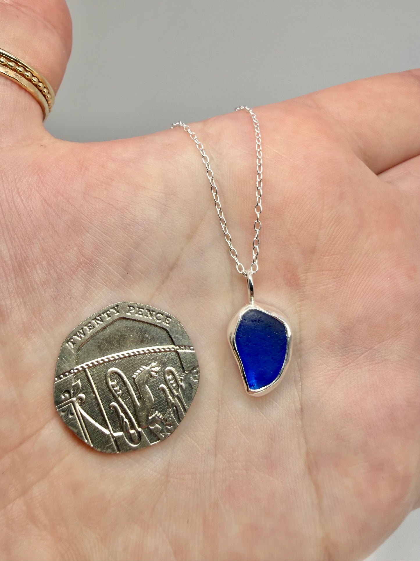 Blue Cornish seaglass necklace