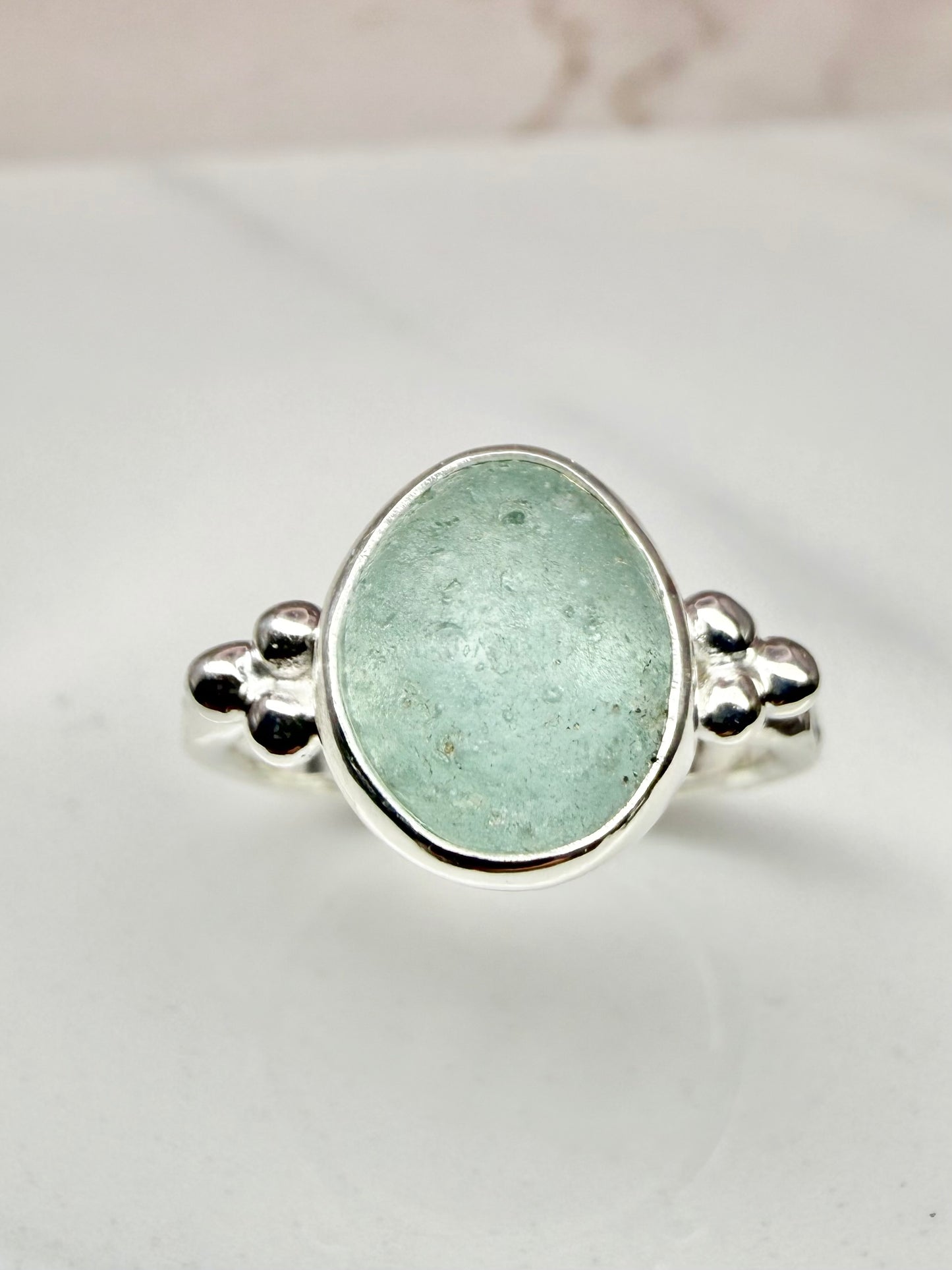 Pale aqua Cornish seaglass ring size N