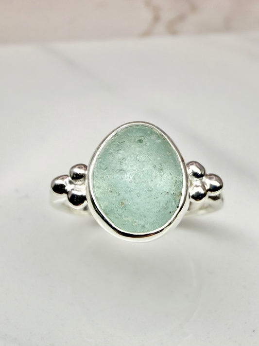 Pale aqua Cornish seaglass ring size N