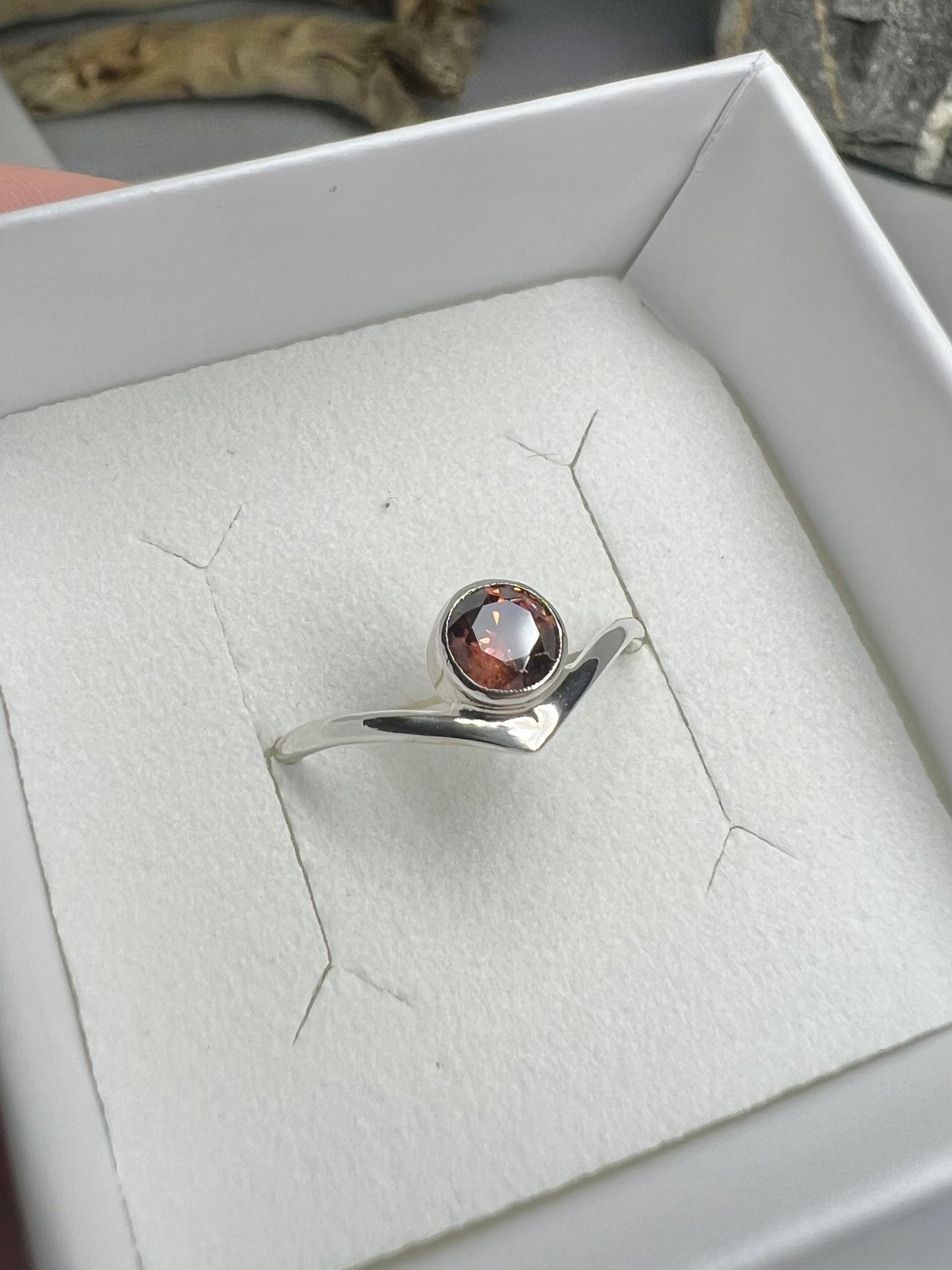 Cubic Zirconia wishbone ring UK size O1/2