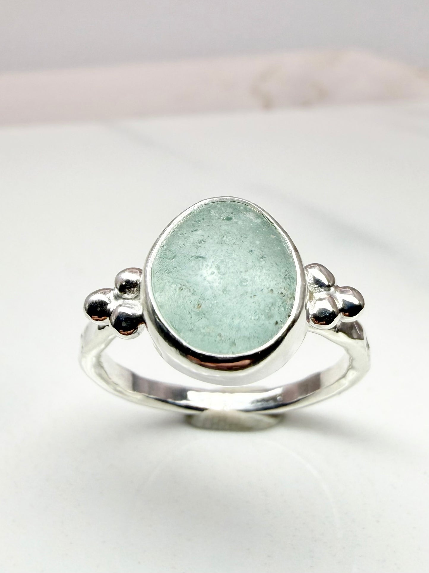 Pale aqua Cornish seaglass ring size N