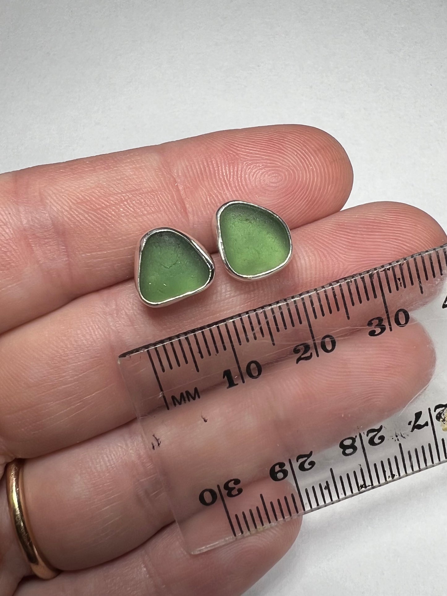 Green Cornish seaglass studs