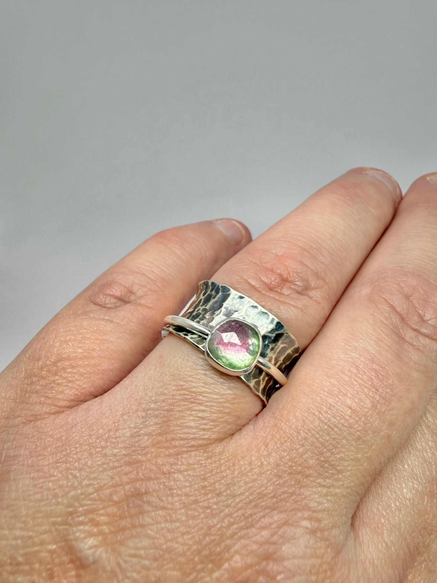 Watermelon tourmaline spinner ring  size N-O