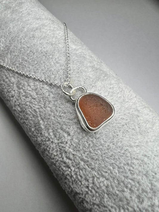 Amber/brown Cornish seaglass necklace