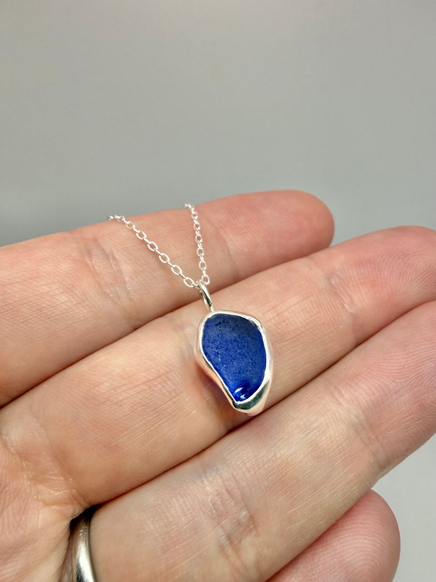 Blue Cornish seaglass necklace