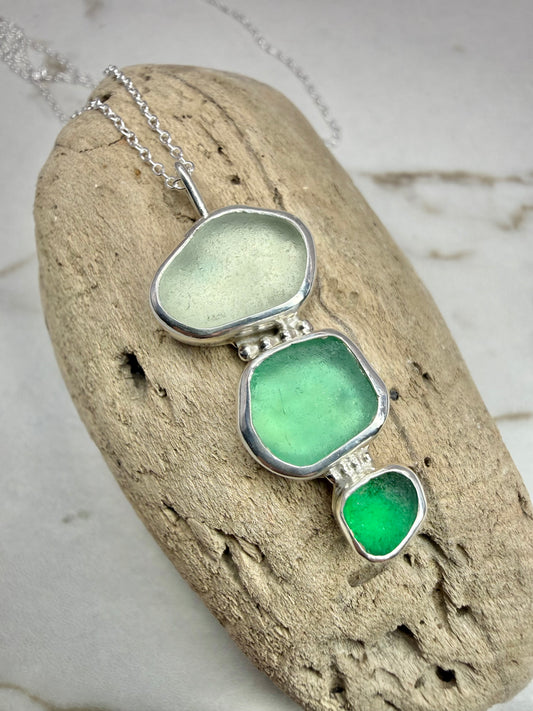Cornish seaglass trio necklace