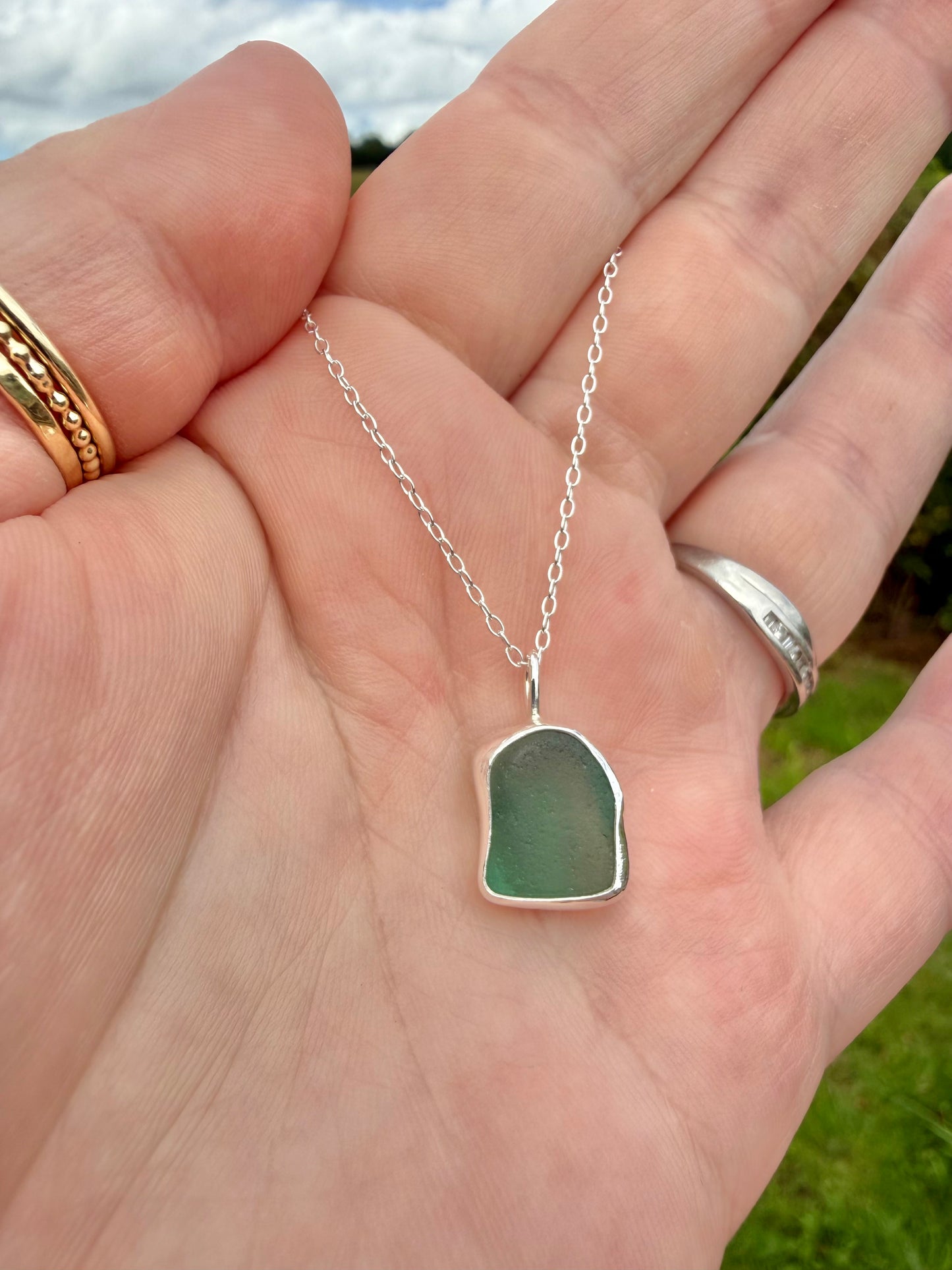 Teal Cornish seaglass necklace