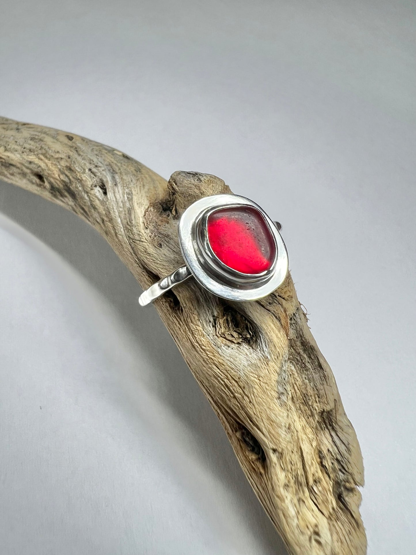 Rare red seaglass ring - UK size M1/2