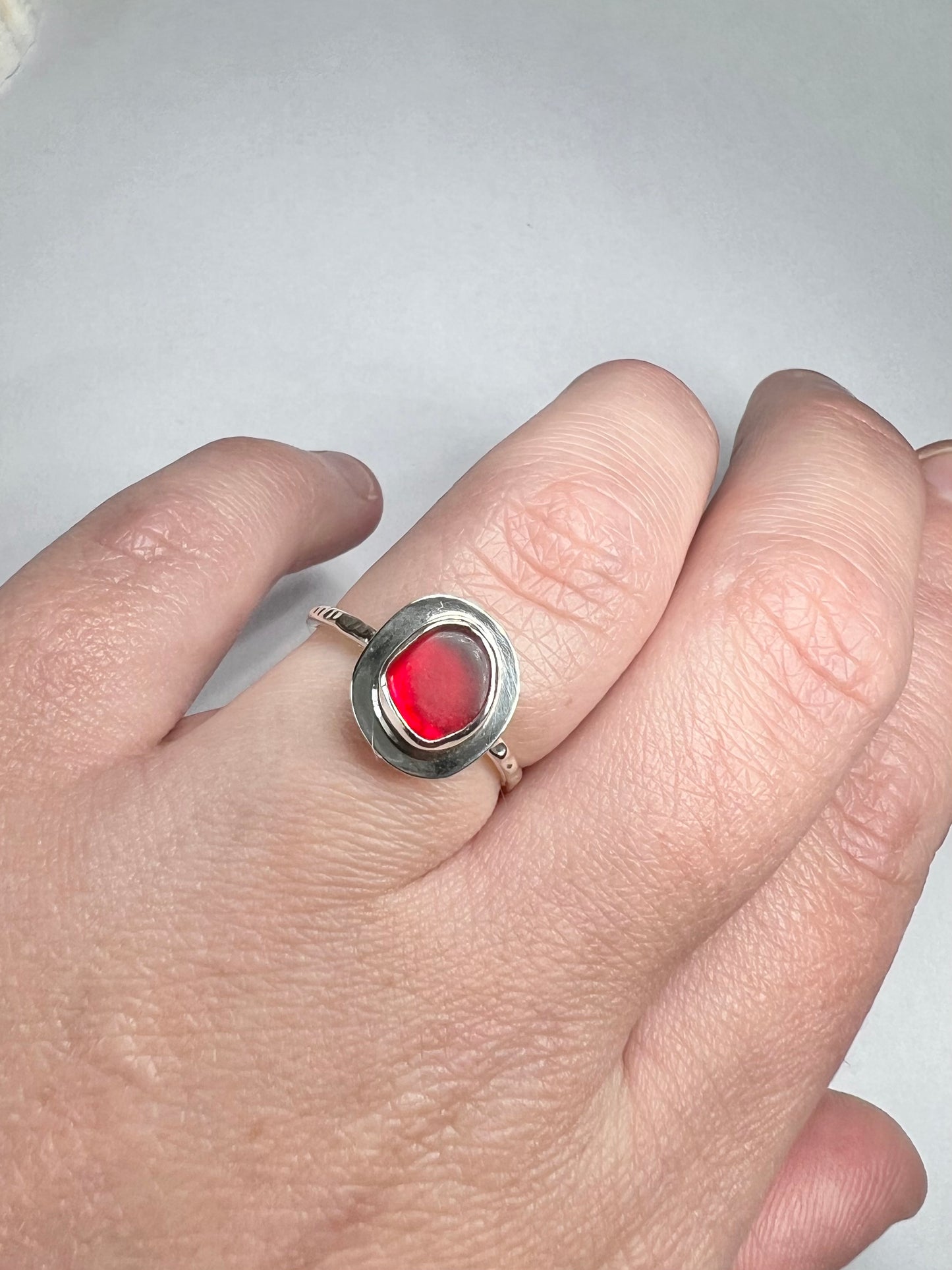 Rare red seaglass ring - UK size M1/2