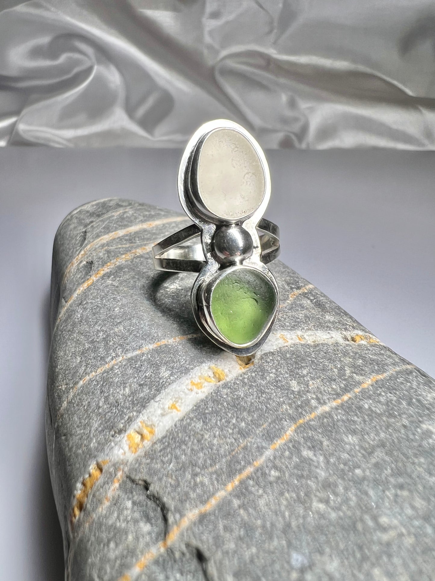 Cornish seaglass statement ring- Size P1/2