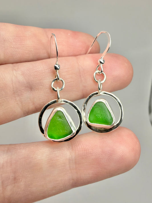 Green Cornish seaglass earrings
