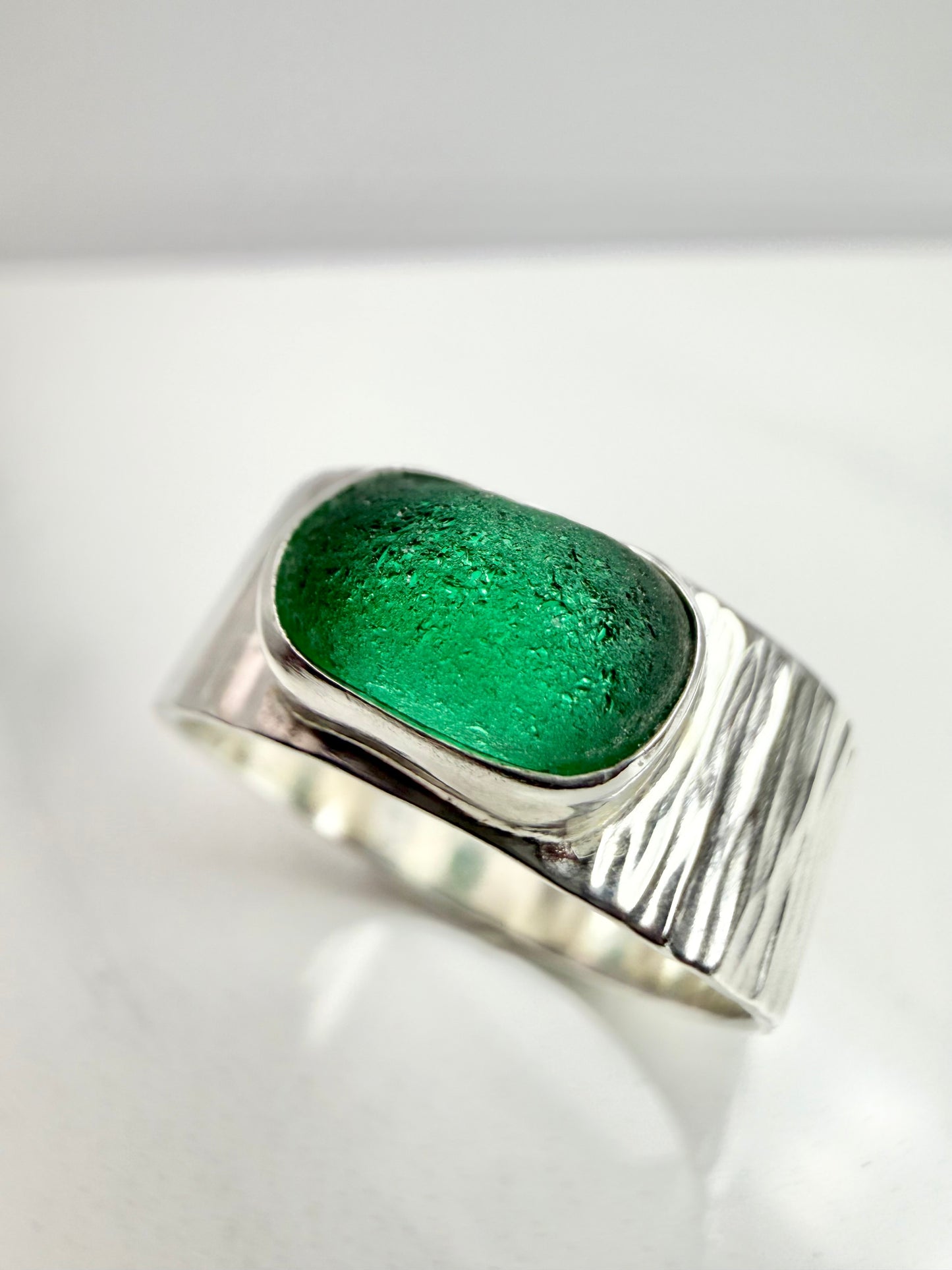 Teal Cornish seaglass ring size P-Q1/2