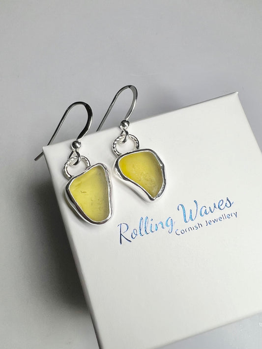 Lime Cornish seaglass earrings