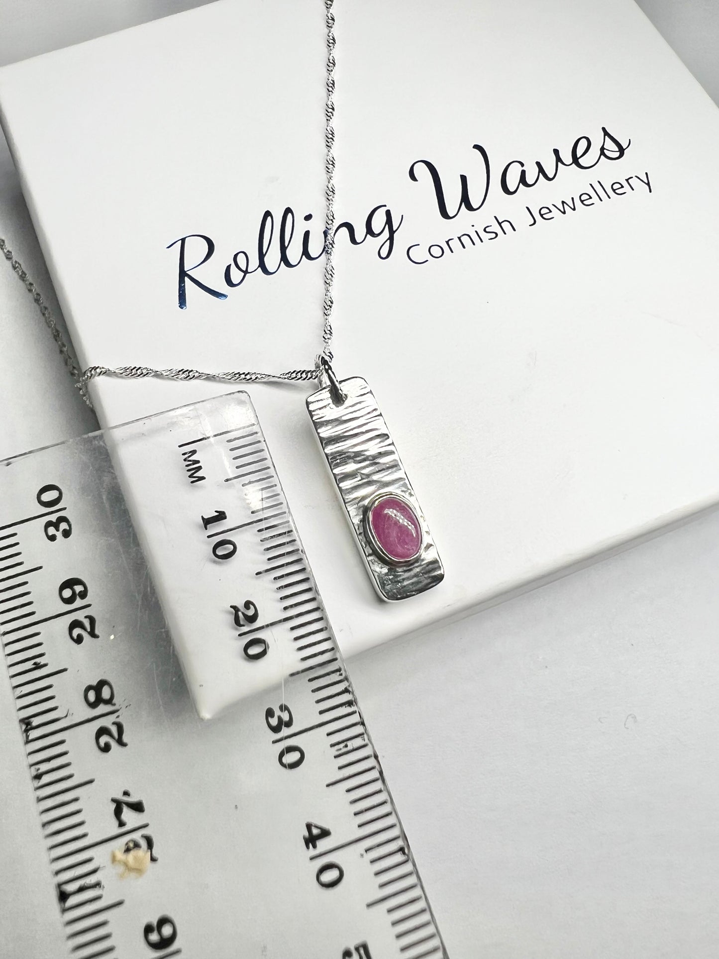 Ruby & Sterling silver bar necklace