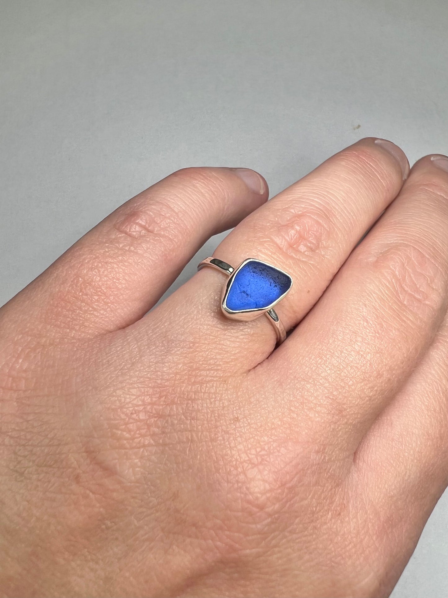 Cornish cobalt blue seaglass ring Size M