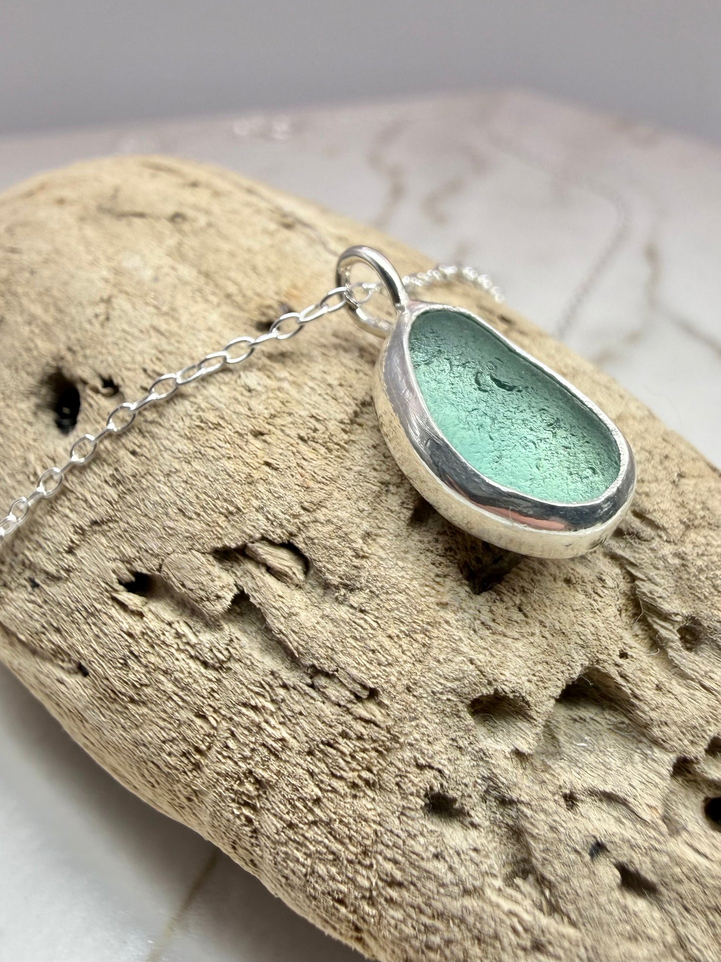 Aqua Cornish seaglass necklace