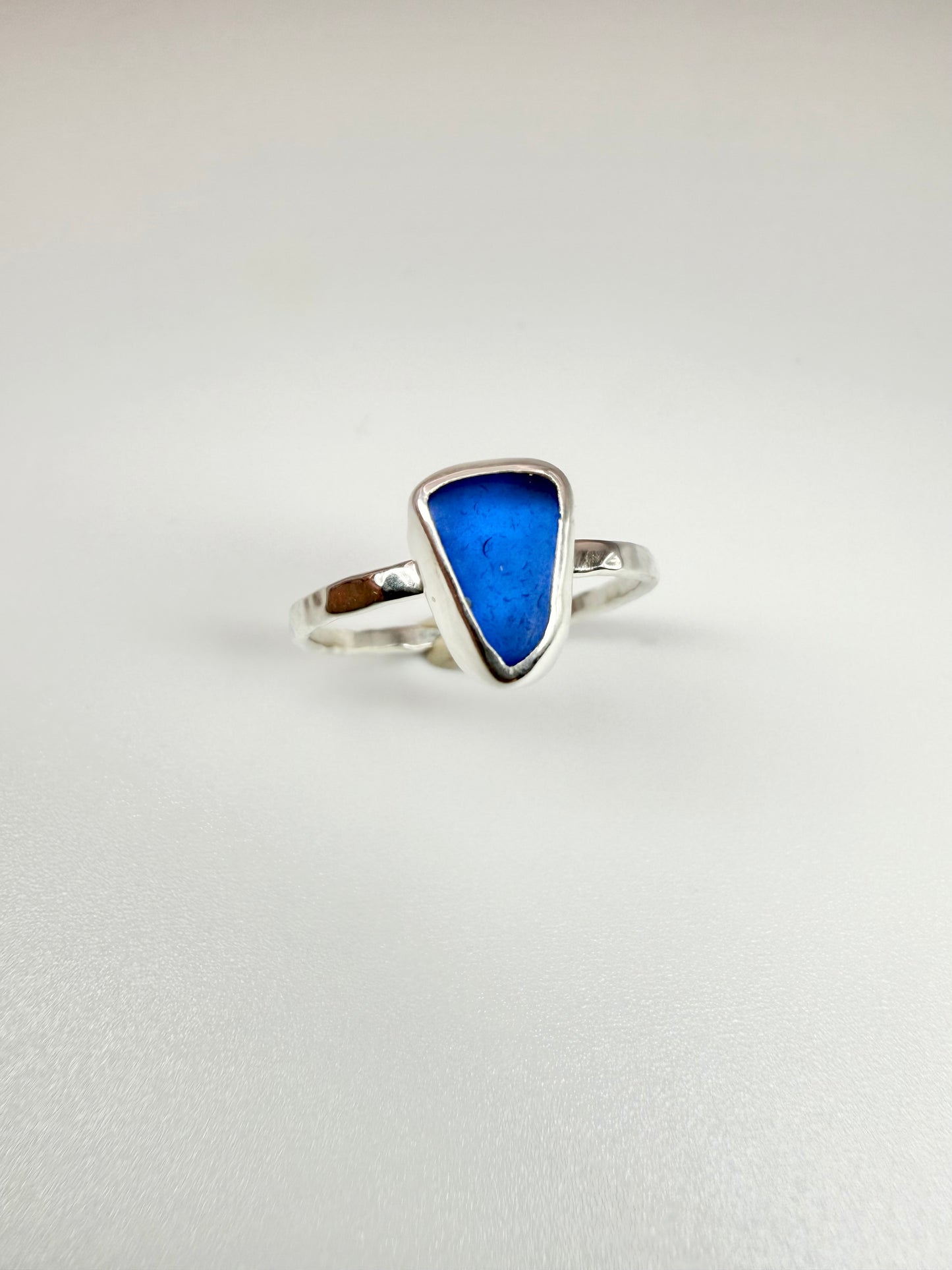 Blue Cornish seaglass ring size N