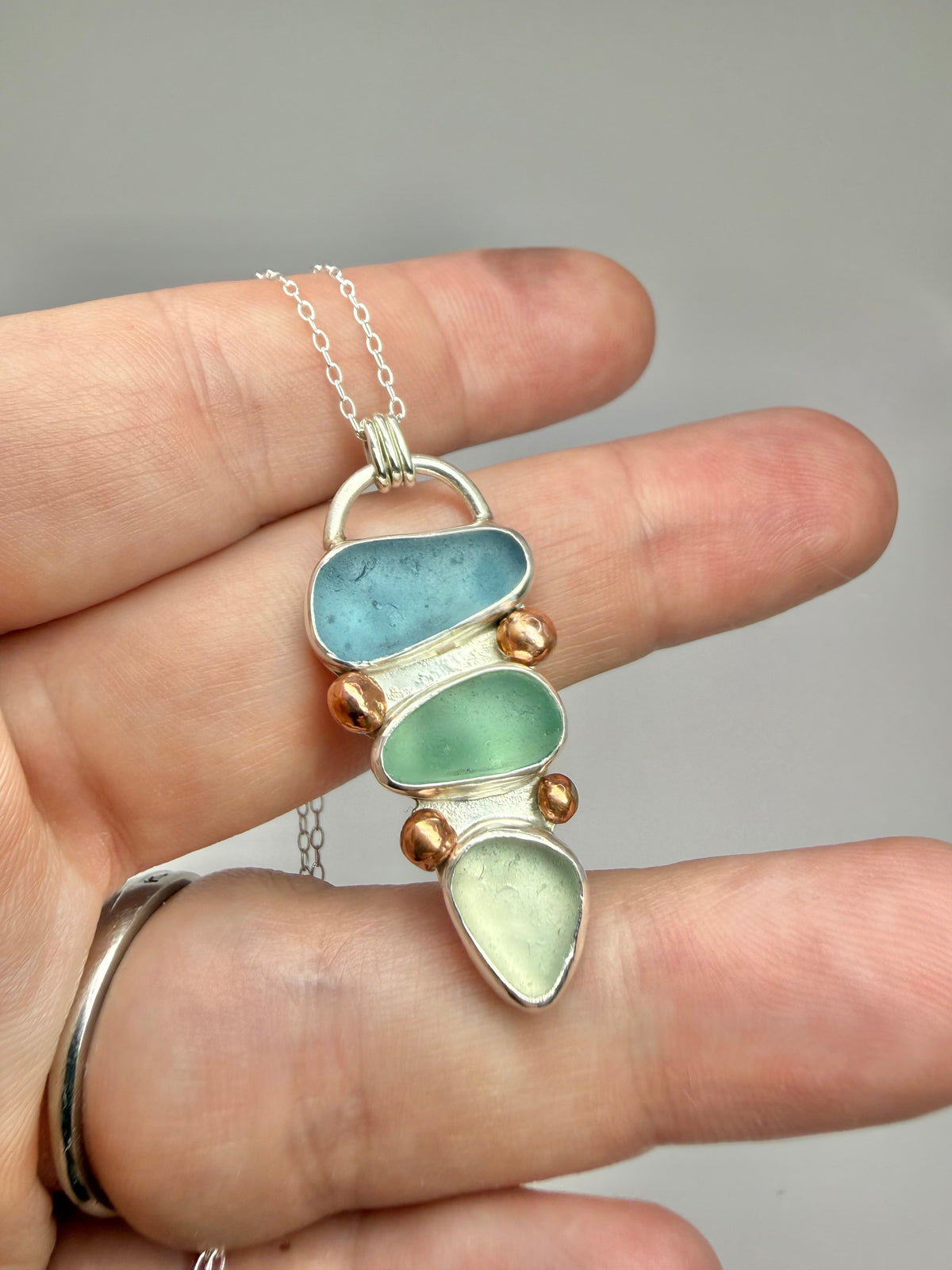 Cornish seaglass & copper trio necklace