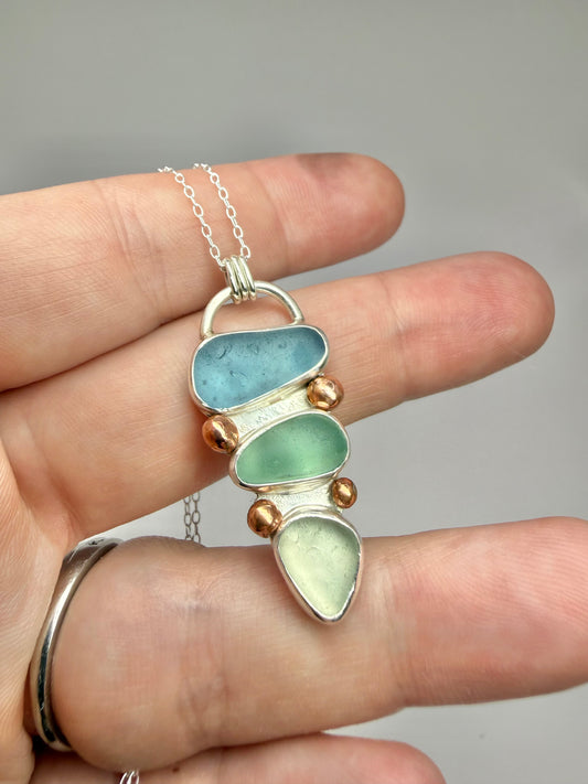 Cornish seaglass & copper trio necklace