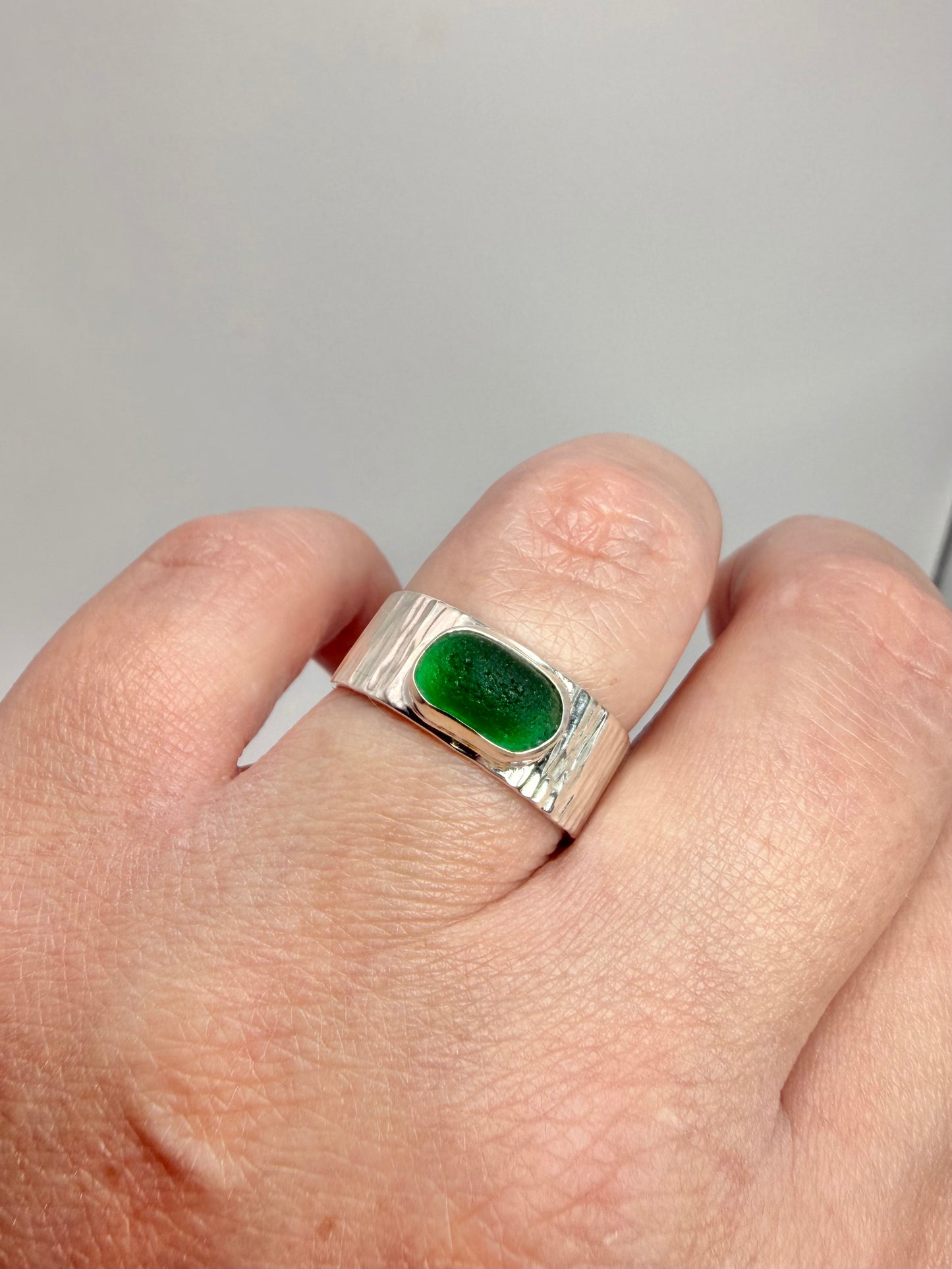 Teal Cornish seaglass ring size P-Q1/2