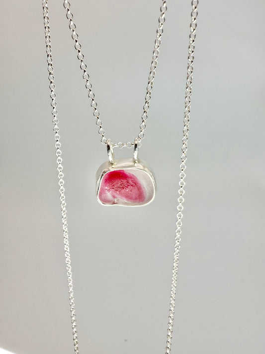 Pink multi seaglass necklace