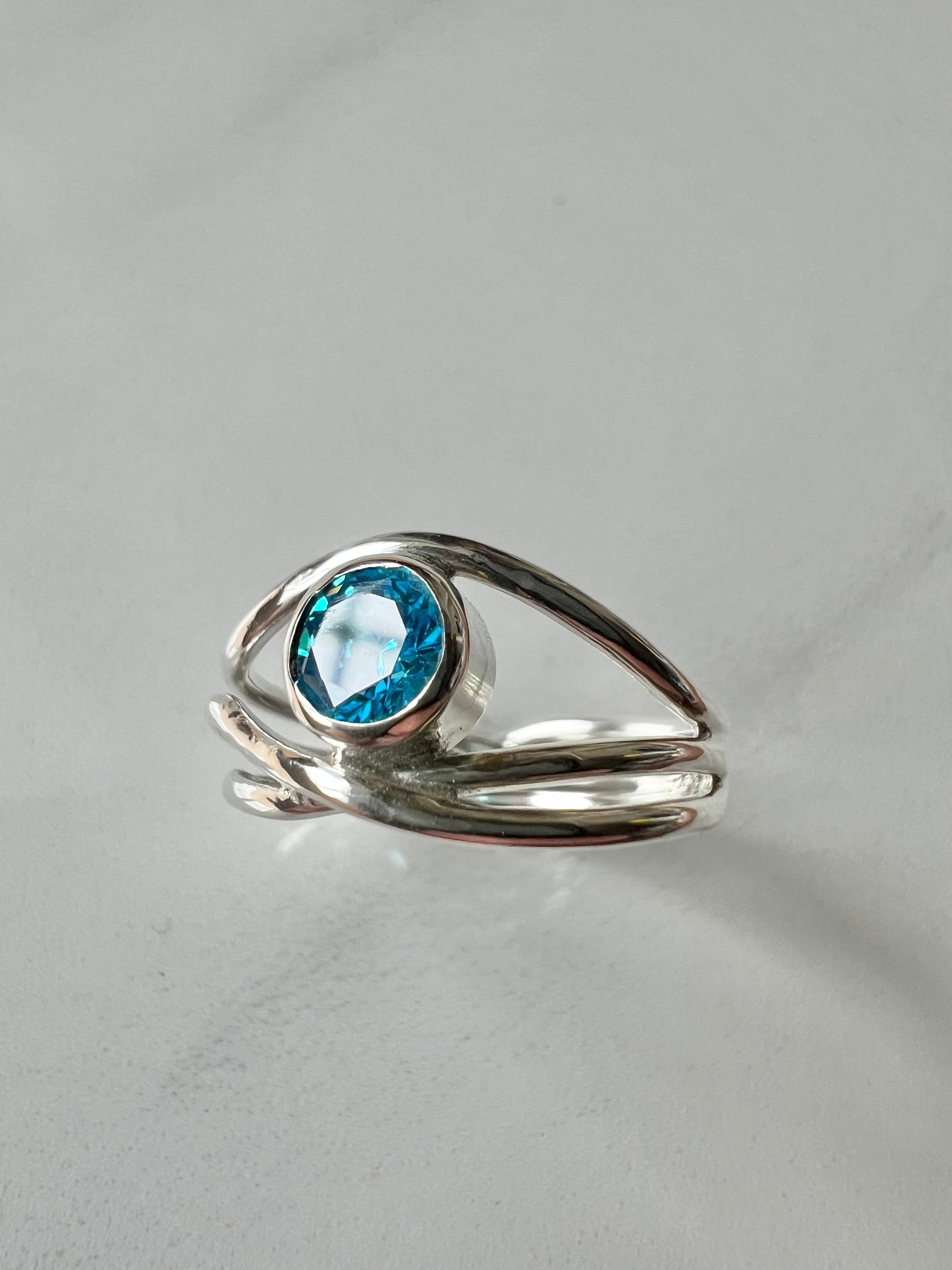 Cubic zirconia ‘Entangled’ ring size J – Rolling Waves Cornish Jewellery