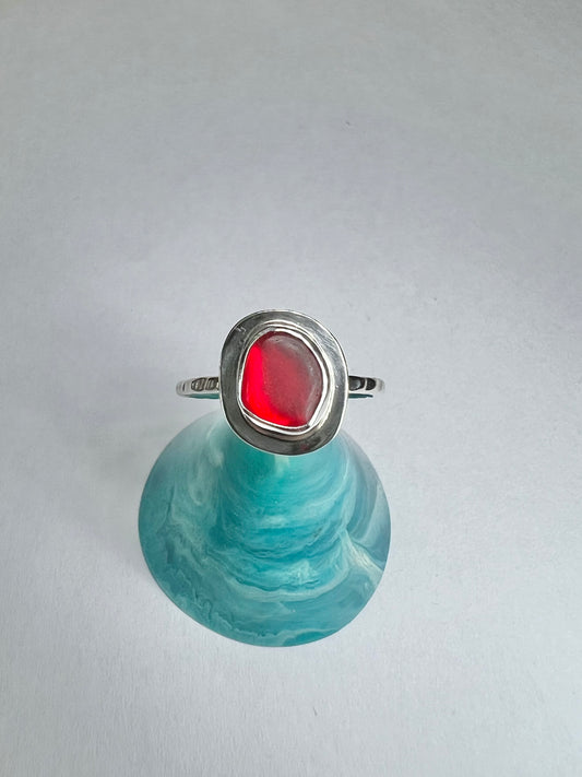 Rare red seaglass ring - UK size M1/2