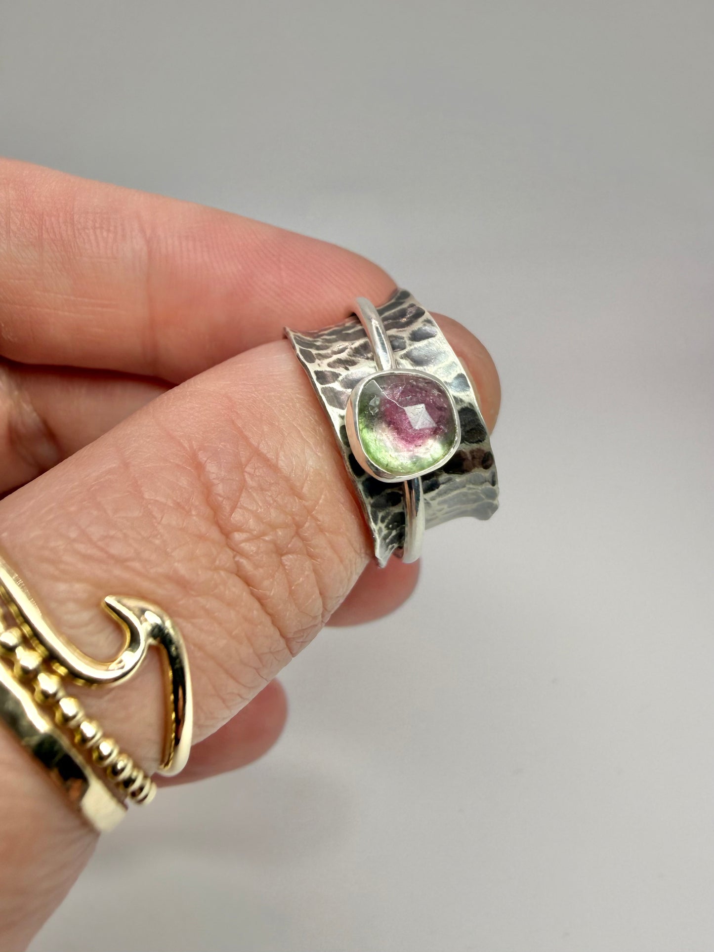 Watermelon tourmaline spinner ring  size N-O