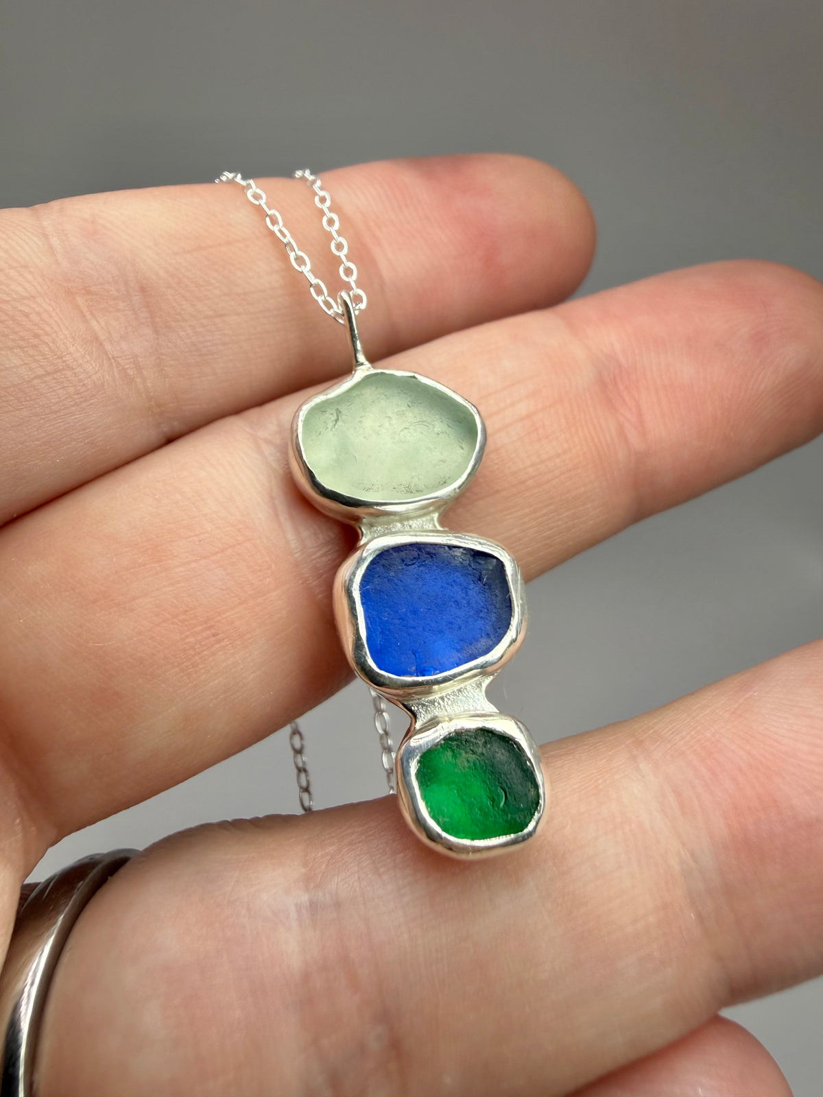 Cornish seaglass trio necklace