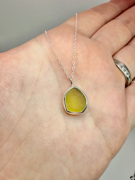 Yellow Cornish seaglass necklace