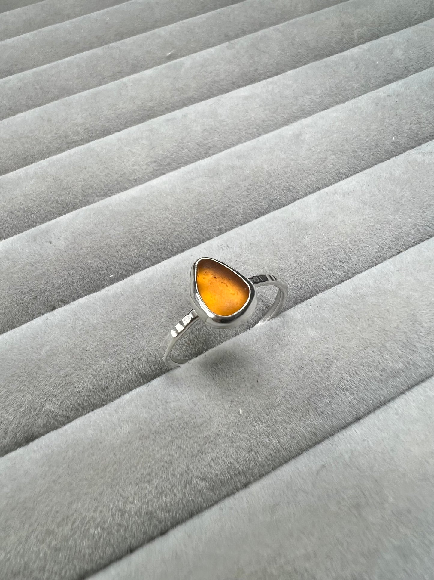 Cornish amber seaglass ring size P