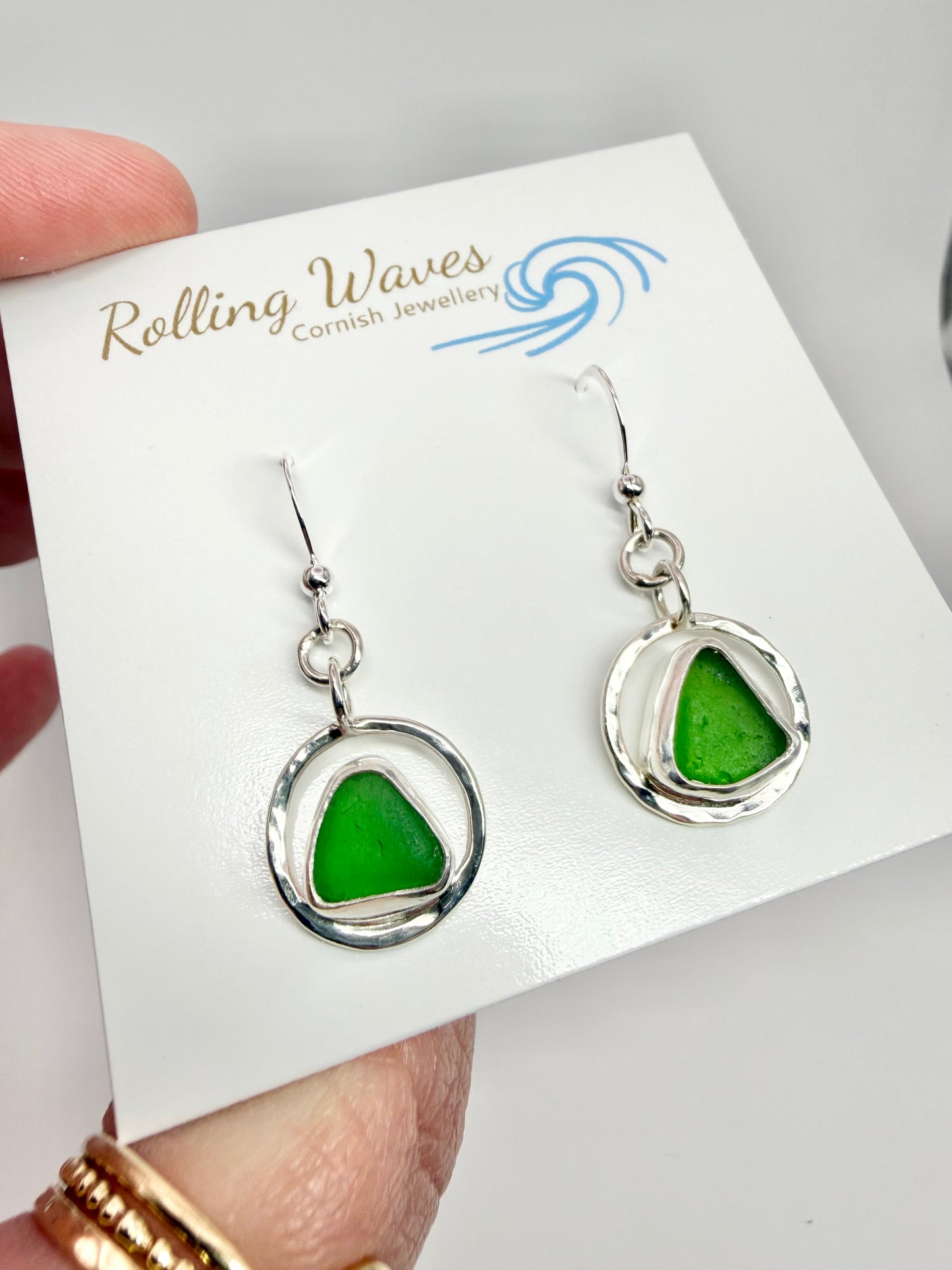 Green Cornish seaglass earrings