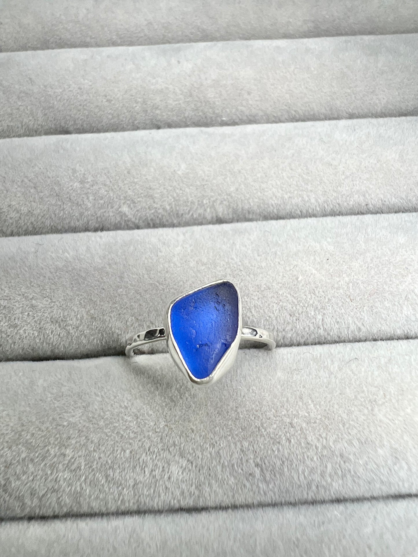 Cornish cobalt blue seaglass ring Size M