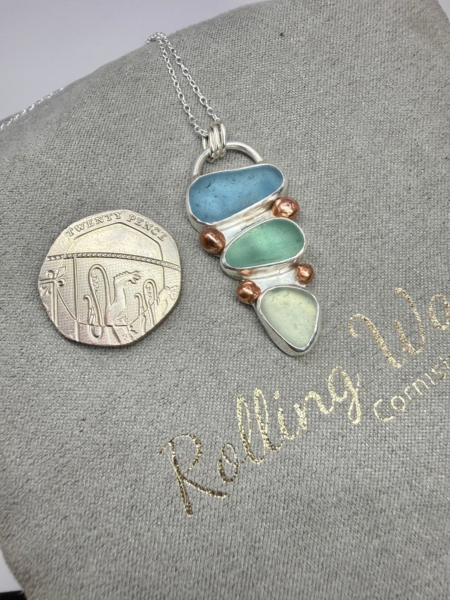 Cornish seaglass & copper trio necklace