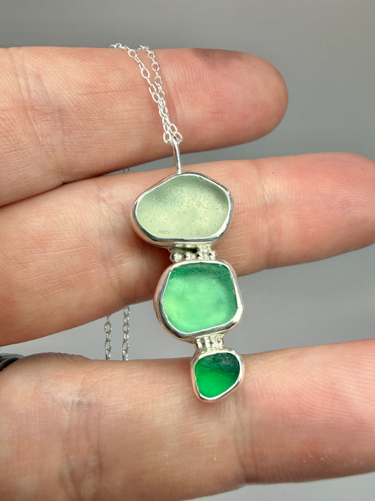 Cornish seaglass trio necklace