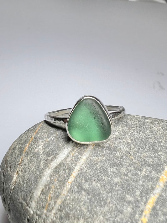 Rare teal Cornish seaglass ring size Q *hallmarked*