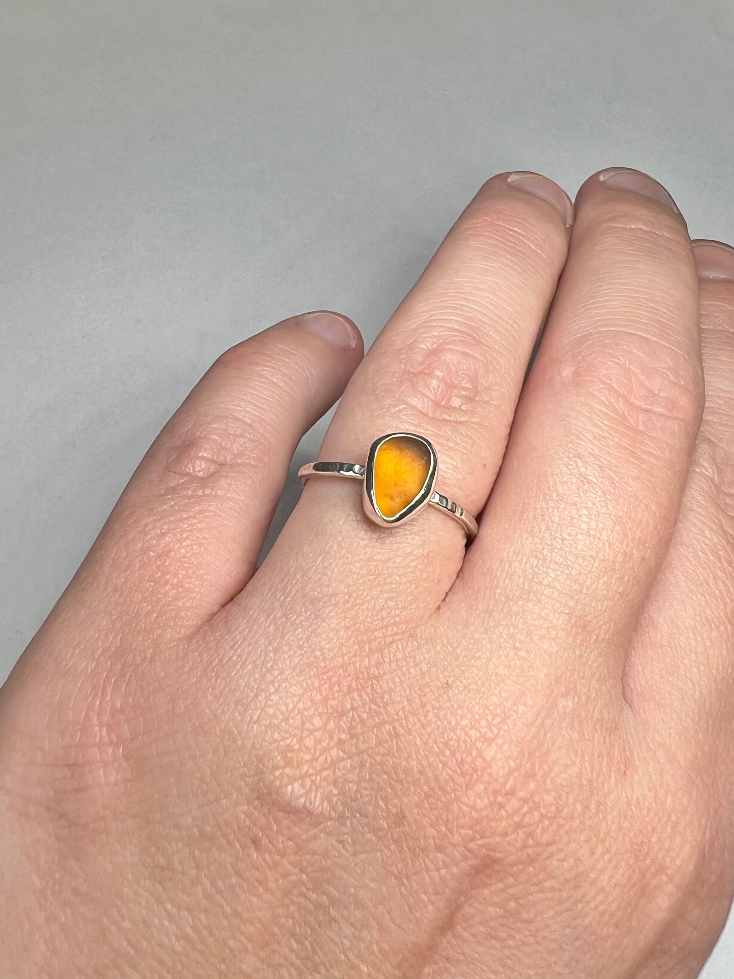 Cornish amber seaglass ring size P